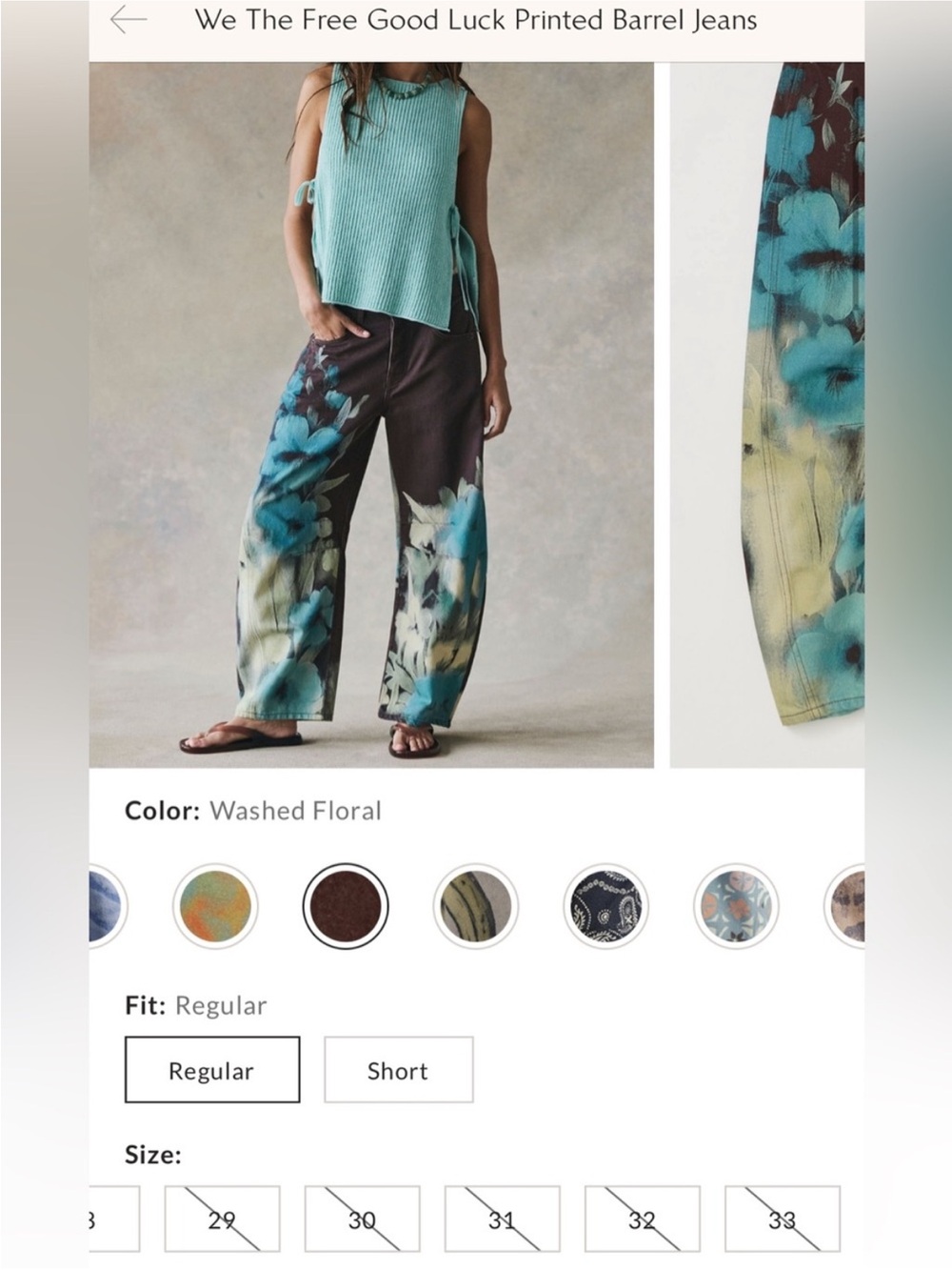 NWT Free People We The Free Good Luck Printed Barrel Jeans - Washed Floral - 29 - Picture 10 of 15